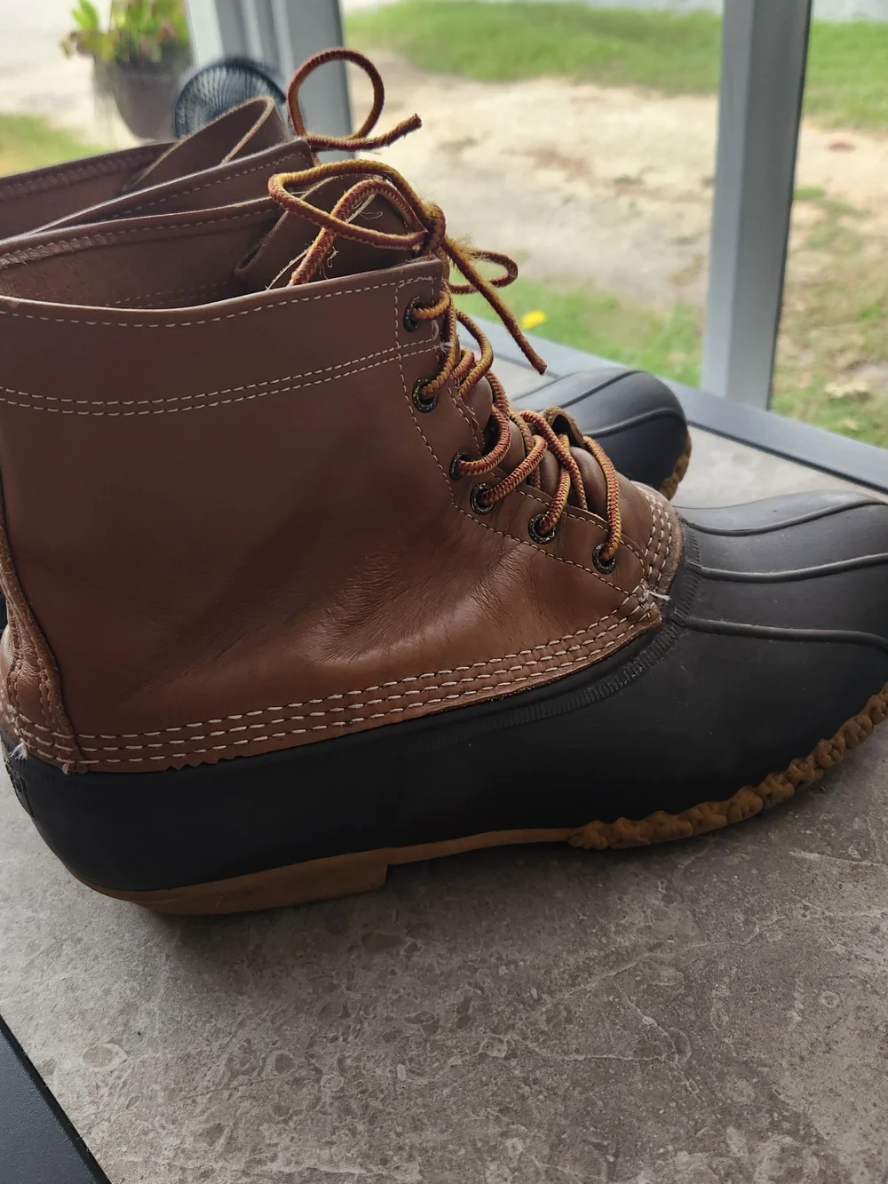 L.L. Bean Men's Brown Leather and Black Rubber Lace-Up Duck Boots